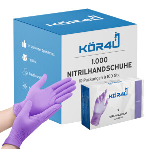 kör4u Nitrilhandschuhe, 1000 Stück, puderfrei, latexfrei, Einweghandschuhe, Einmalhandschuhe, Lebensmittelhandschuhe