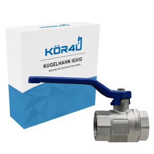 kör4u Kugelhahn Messing mit blauem Stahlhebel