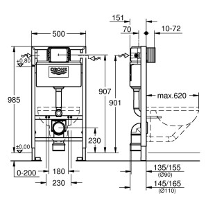 GROHE WC Element Rapid, BH 1,00m mit Spülkasten 6-9l 38525001