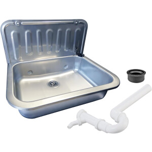 kör4u Komplettset Ausgussbecken edelstahl 50cm, Kunststoff Siphon 1 1/2" x 40mm, Gumminippel DN 40/50