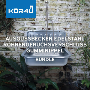 kör4u Komplettset Ausgussbecken edelstahl 50cm, Kunststoff Siphon 1 1/2" x 40mm, Gumminippel DN 40/50