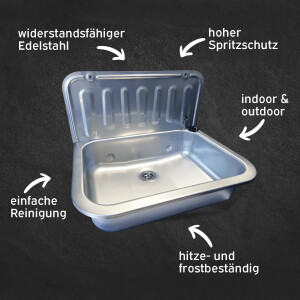 kör4u Komplettset Ausgussbecken edelstahl 50cm, Kunststoff Siphon 1 1/2" x 40mm, Gumminippel DN 40/50