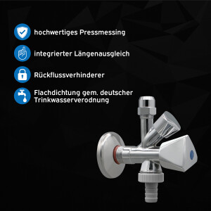 kör4u Kombi-Eckventil 1/2" mit Rückflussverhinderer, selbstdichtend, mit Schlauchanschluss