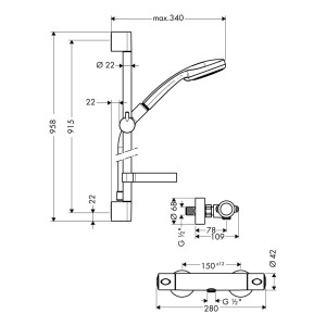 Hansgrohe Brausenkombi Croma 100 Multi/Ecostat Comfort und Brausenstange UnicaC 900mm 27085000