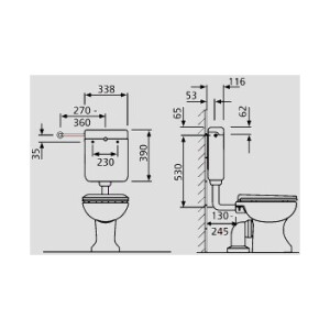 Sanit 937 WC-Spülkasten weiß, tiefhängend mit Eckventil Spülmenge 6 l, 91.701.01..0000
