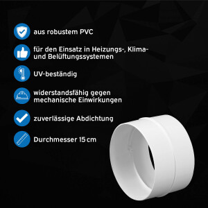 kör4u Lüftungsrohrverbinder Ø 150 mm weiß