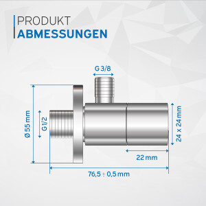 kör4u Design Eckventil 1/2" x 3/8" abgerundet eckig chrom