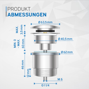 kör4u Pop-Up Ablaufventil 1 1/4" universal chrom