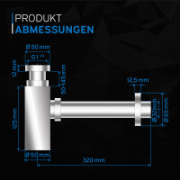 kör4u Premium Design Siphon 1 1/4"x32mm eckig chrom