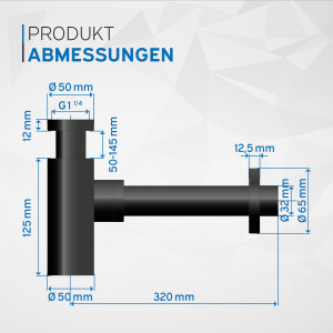 kör4u Premium Design Siphon 1 1/4"x32mm universal rund schwarz matt