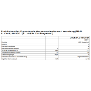 AEG Elektronischer Durchlauferhitzer DDLE LCD 18/21/24 kW 222394
