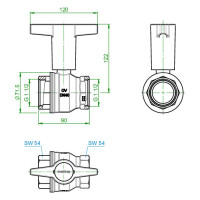 Oventrop Kugelhahn mit Kunststoff Knebelgriff Optibal mit Innengewinde PN 16, mit Thermometer DN 40, G 1 ½, Messing, vernickelt 1078012
