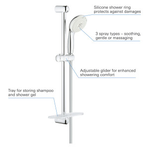 Grohe Brausestangenset Tempesta 100 mit Ablage 3 Strahlarten 600mm chrom, 27927001