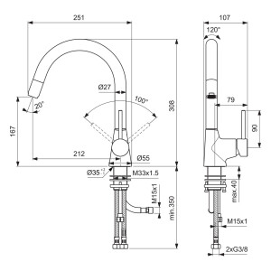 Ideal Standard Küchenarmatur Nora mit herausziehbarer Handbrause chrom B9330AA