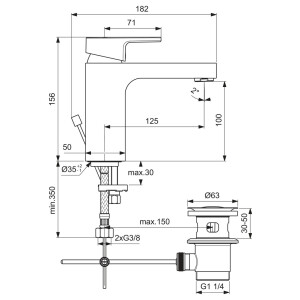 Ideal Standard Waschtischarmatur Edge mit Ablaufgarnitur chrom A7104AA