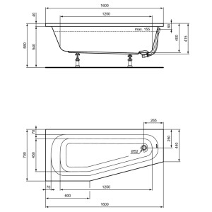 Ideal Standard Raumspar-Badewanne Hotline asymetrisch links weiß K276301