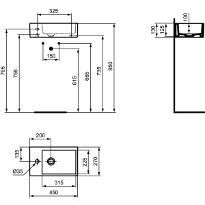 Ideal Standard Hand-Waschtisch Strada ohne Überlauf rechteckig weiß K081701