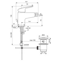 Ideal Standard Bidetarmatur Ceraflex mit Ablaufgarnitur chrom B1718AA