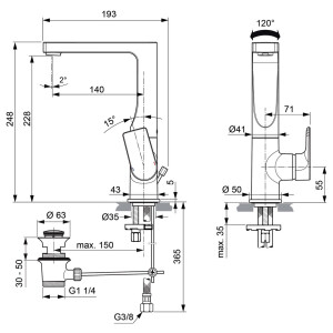Ideal Standard Waschtischarmatur Edge mit Ablaufgarnitur chrom A7110AA