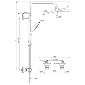 Ideal Standard Duschsystem Ceratherm T25 mit Aufputz Brausethermostat chrom A7208AA