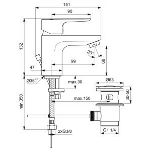 Ideal Standard Waschtischarmatur Ceraplan III mit Ablaufgarnitur chrom BC559AA