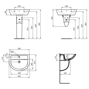 Ideal Standard Waschtisch Eurovit mit Überlauf weiß W332301
