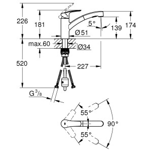 Grohe Armatur Eurosmart mit herausziehbarer Dual-Spülbrause 30305001
