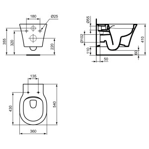 Ideal Standard Wand-Tiefspül-WC  Connect Air ohne Spülrand matt schwarz E2288V3