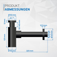 kör4u Design-Set schwarz matt - Siphon mit Pop-Up Ablaufventil und zwei Eckventilen