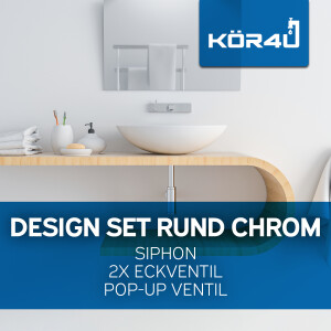 kör4u Design-Set chrom - Siphon mit Pop-Up Ablaufventil und zwei Eckventilen