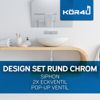 kör4u Design-Set chrom - Siphon mit Pop-Up Ablaufventil und zwei Eckventilen