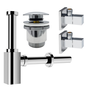 kör4u Design-Set Cube - Siphon mit Pop-Up Ablaufventil und zwei Eckventilen