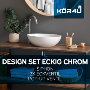 kör4u Design-Set Cube - Siphon mit Pop-Up Ablaufventil und zwei Eckventilen