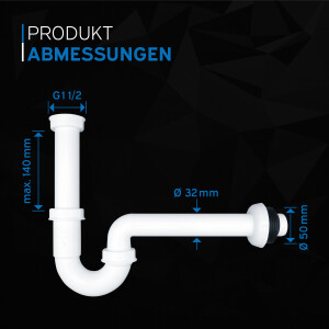 kör4u Kunststoffsiphon 1 1/4" x 32mm + Gumminippel 32/50mm