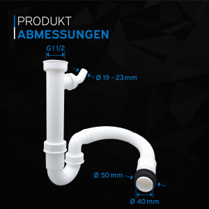 kör4u flexibler Kunststoffsiphon 1 1/2" x 40mm + Gumminippel 40/50mm
