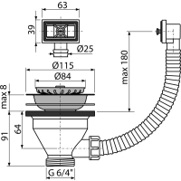 AlcaPlast Ablaufventil für Spülbecken 6/4" mit Edelstahlgitter